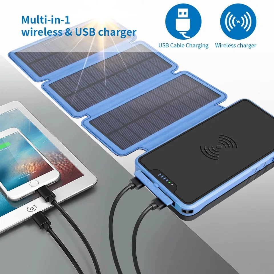 Mobile Portable Foldable Wireless Qi Charger 20000mAh Solar Power Bank