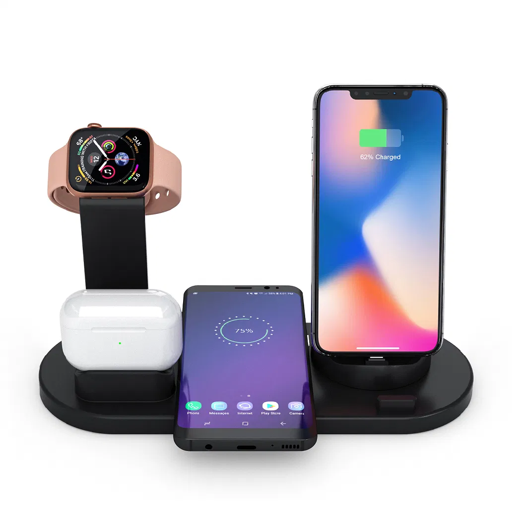 Universal Multi Qi Wireless Charger 3 in 1 Dock Stand Compatible for Watch Air Pod White 10 Years Factory Free Sample