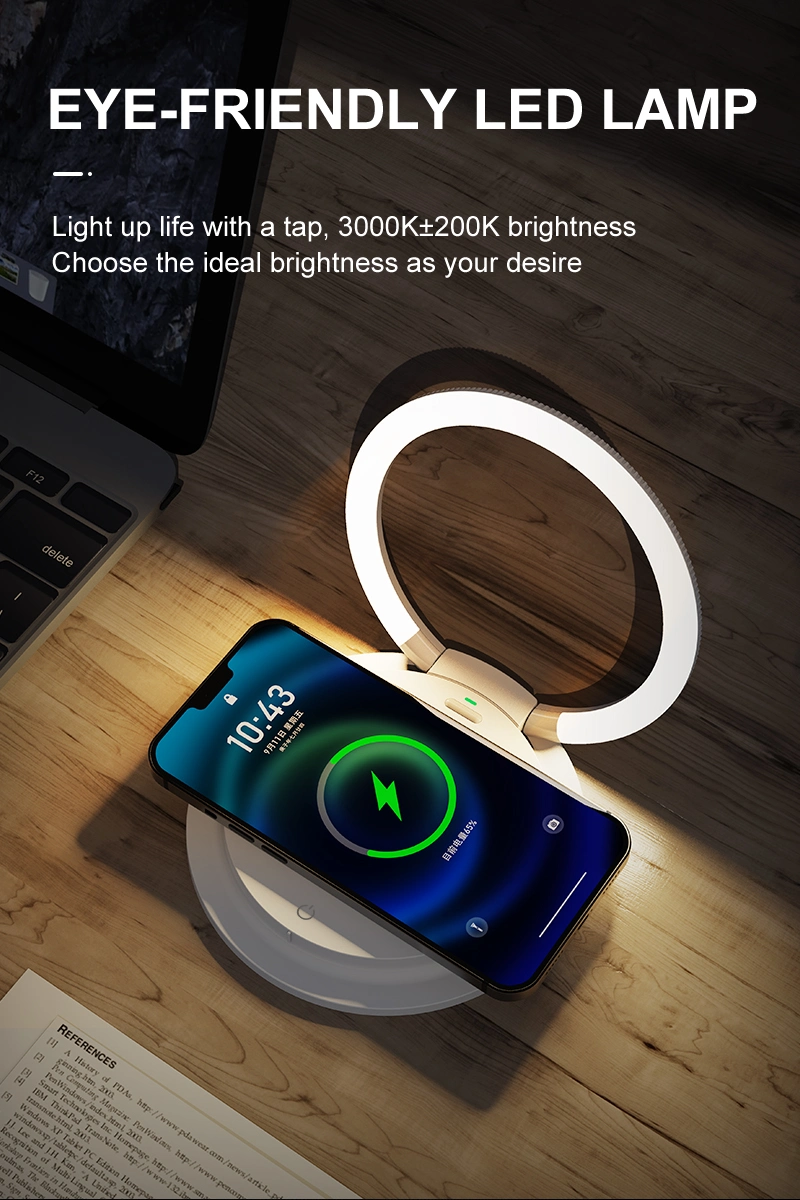 15W Mobile Phone Fast Wireless Charger with Touch Control LED Night Light Desk Ring Lamp