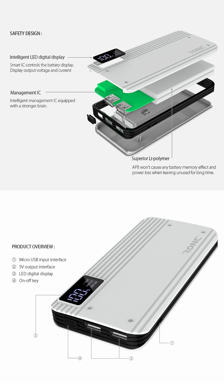 Wireless Mobile Phone Power Bank Charger with Qi Technology