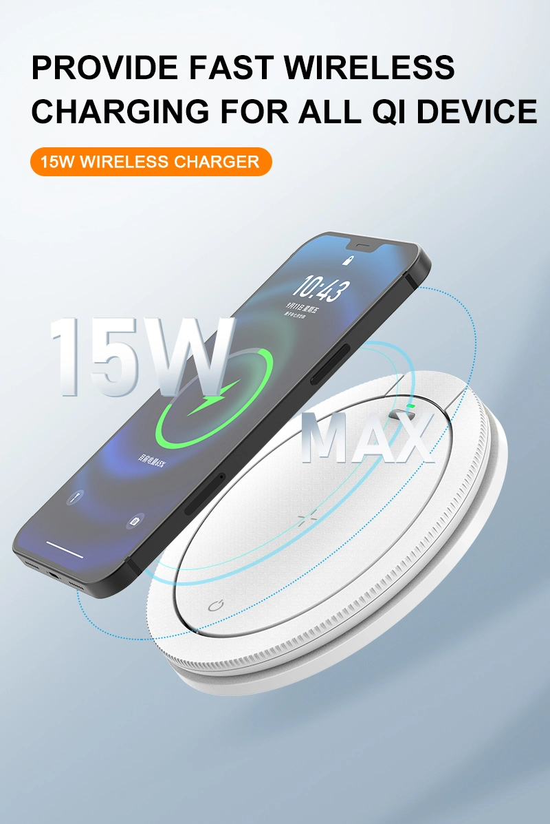 15W Mobile Phone Fast Wireless Charger with Touch Control LED Night Light Desk Ring Lamp