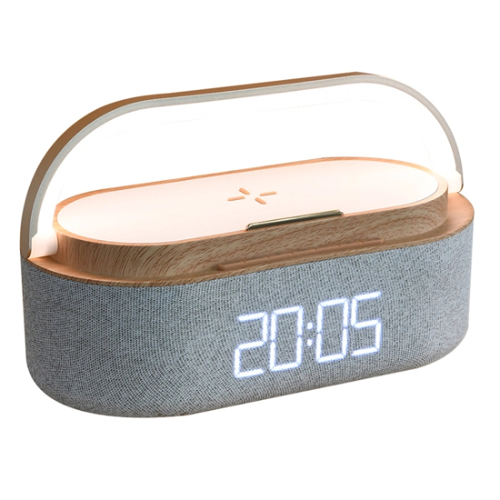 Multifunctional Time Clock Alarm Clock Dimming LED Mood Lighting Speaker 15W Wireless Charger